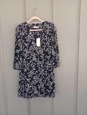 Tory Burch Print Silk Mini Dress Size 0 Women Preppy 3/4 Sleeve In Navy Atelier